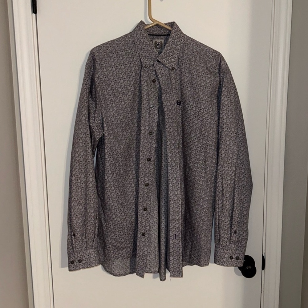Men's Paisley Cinch Shirt - Gray and Purple
